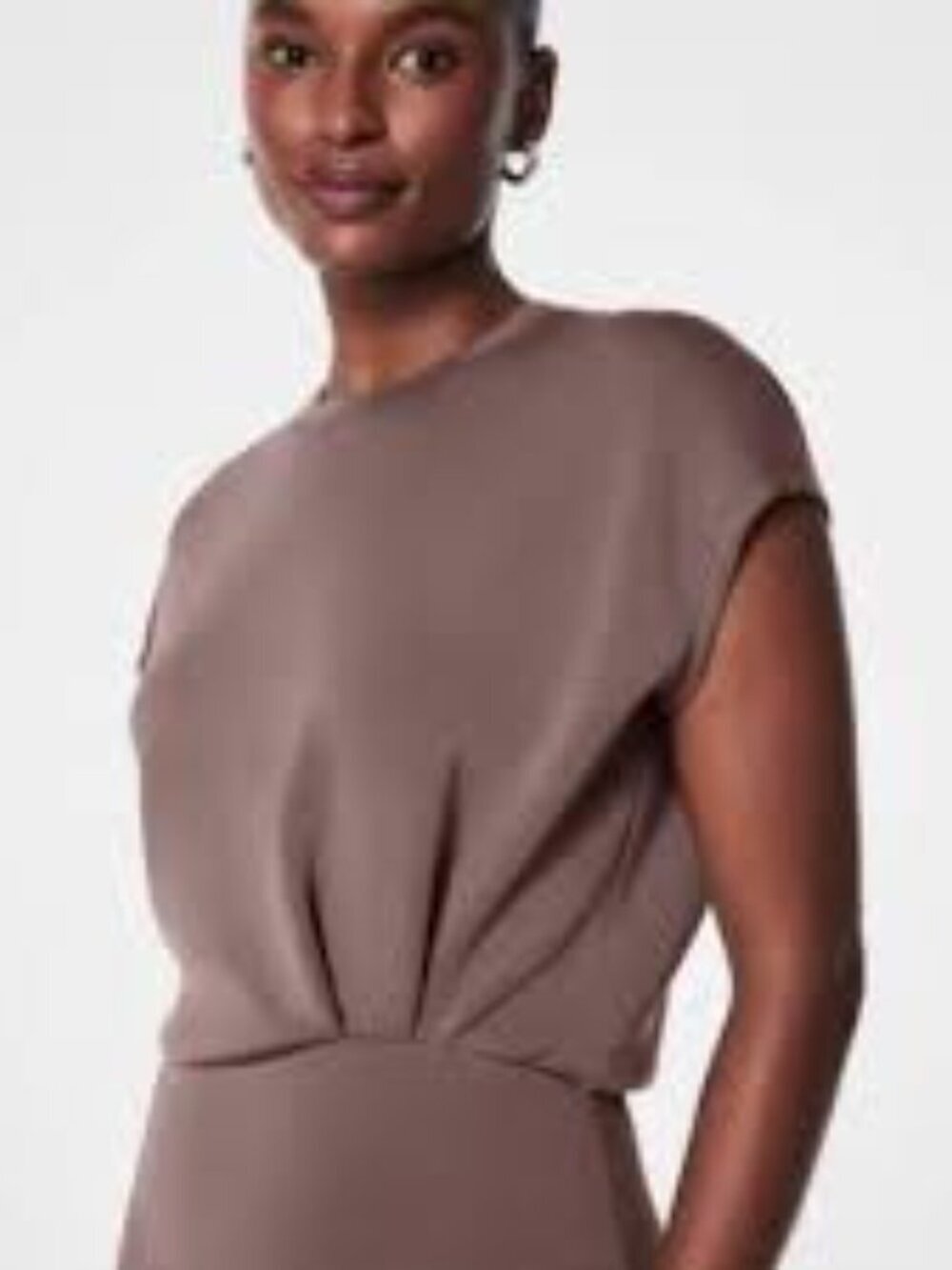 SPANX AirEssentials Faux Tuck Gathered Waist Dress Taupe Size S NWT